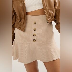 Promesa Light Tan Button-Front Ruffle Hem Skirt
